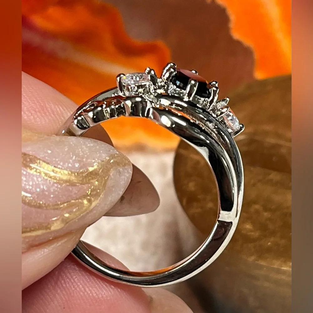 🌸925 Silver and black gemstone ring NEW - Picture 8 of 9